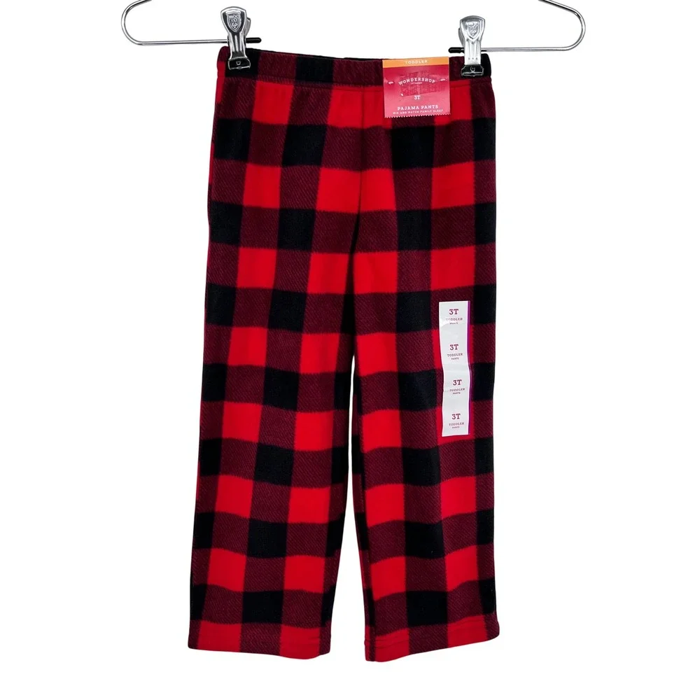 Buffalo Plaid Pajama Pants Toddler 3T Red Black Fleece Sleepwear Wondershop NEW